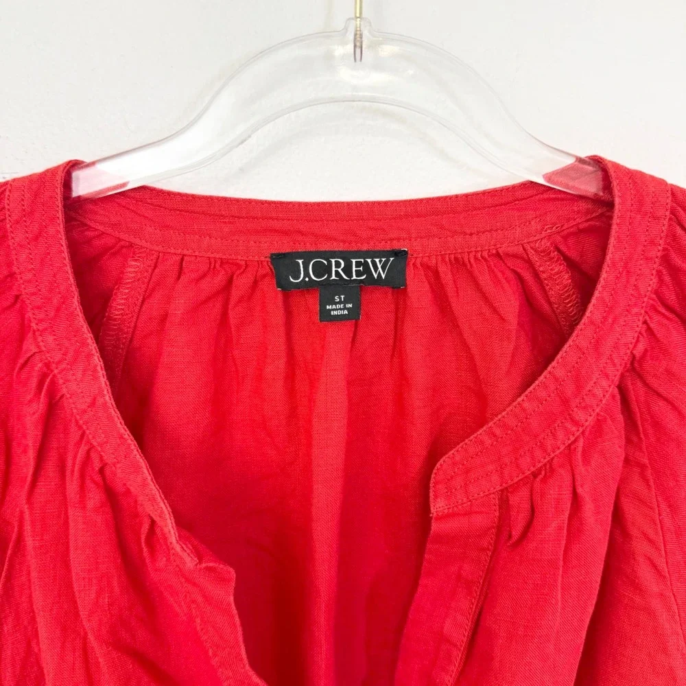 J.Crew Cabana Red Linen Belted Mini Dress Size Small Tall